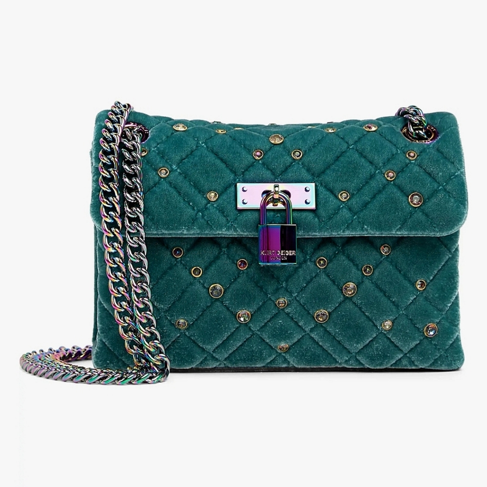 🔥LAST 1🔥NWT KURT GEIGER CRYSTAL QUILTED VELVET CONVERTIBLE BAG - Picture 4 of 13